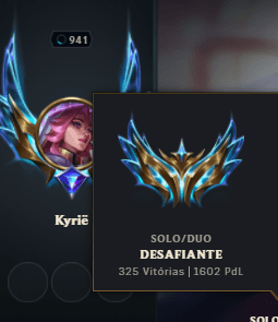 Perfil ranqueado da conta Kyrië no Desafiante com 1.602 PDL